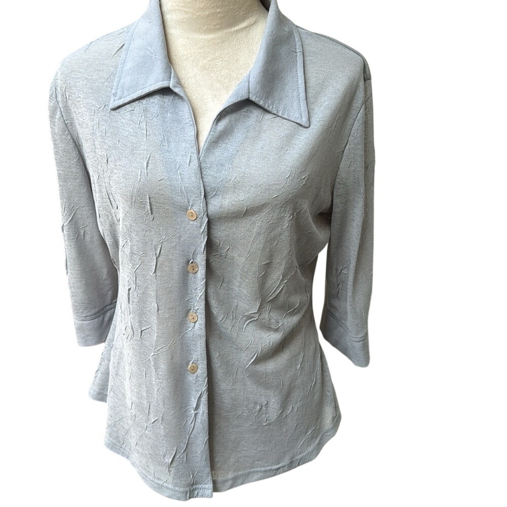 BARANDA. Grey 3/4 Sleeve, Button Down‎ Shirt. Textured. Size L.